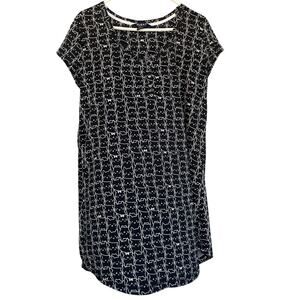 Sleep Studio Nightgown Dress Womens XL Black White Cat Print Short Sleeve Pajama